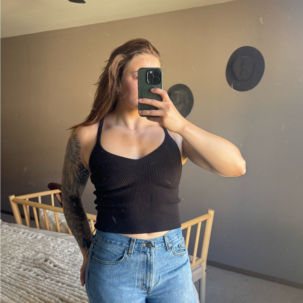 Black Ribbed Women's Top